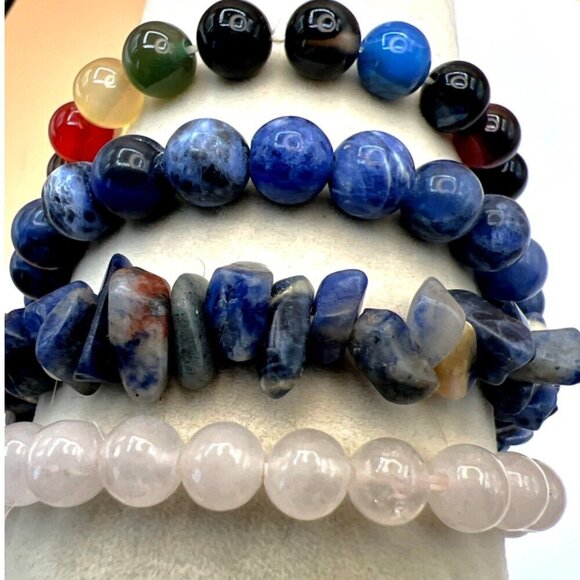 Set Of 4 Stone & Glass Bead Bracelets In Assorted Colors. B61 - Picture 3 of 16